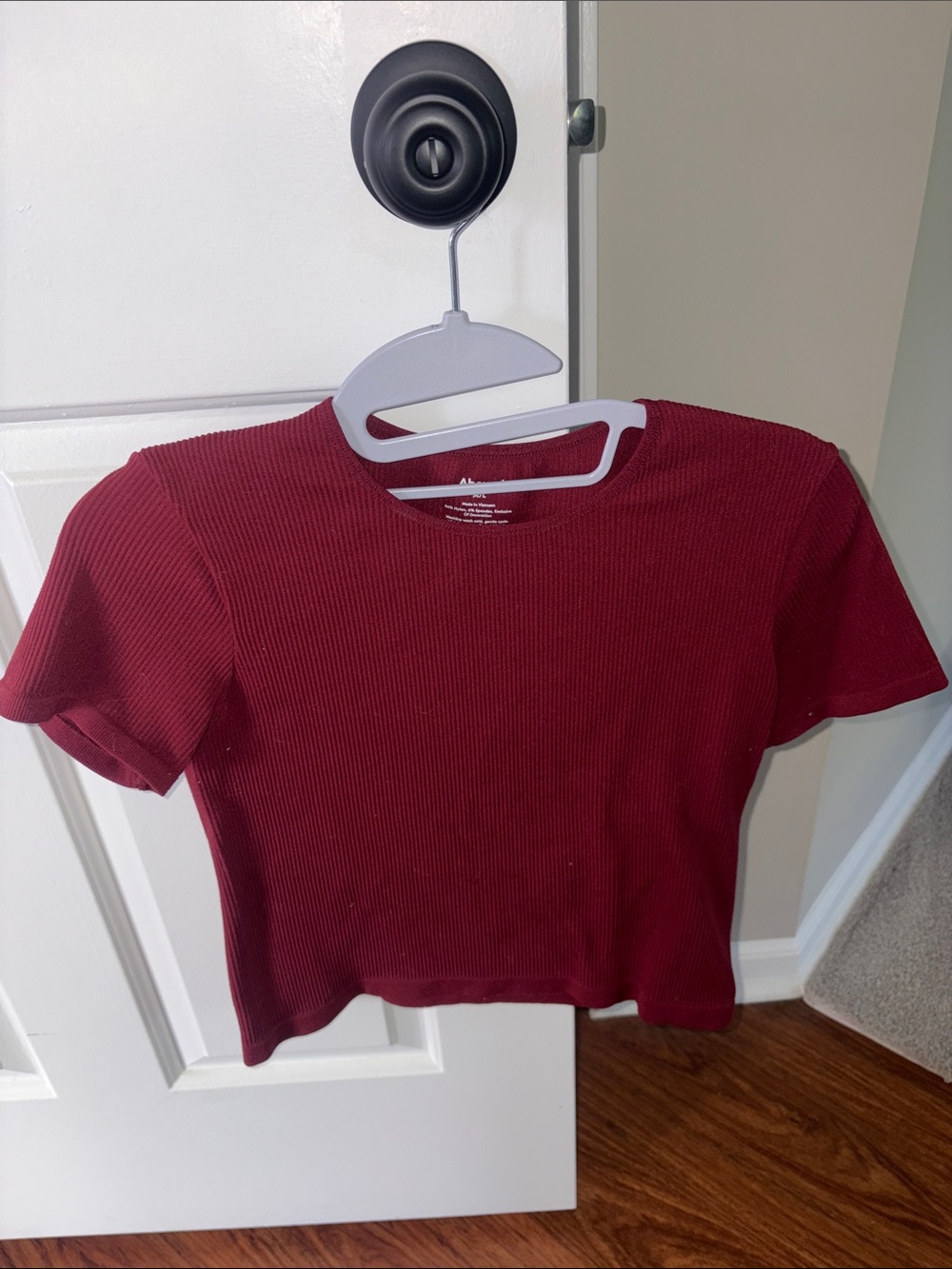 Abound Ribbed Short Sleeve Crop Top - nylon material